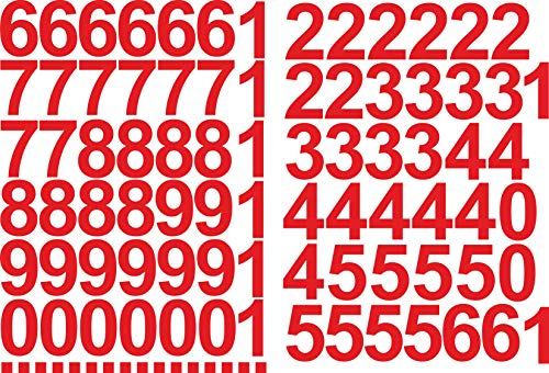 Zahlen Aufkleber 5cm Hoch - in Rot - 96 KLEBEZAHLEN - Selbstklebende Ziffern und Nummern 0-9 - Ideal für den Außenbereich da Wasser und Wetterfest