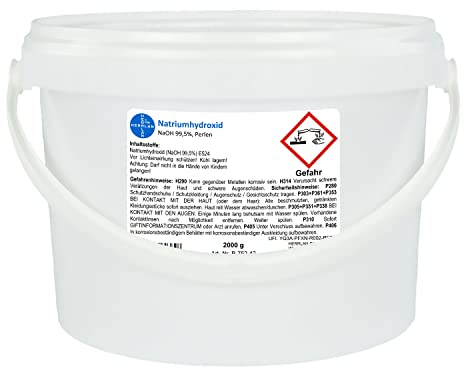 Natriumhydroxid E524 - Ätznatron >99,5% Perlen, rein I Eimer mit 2 x 1000 g I HERRLAN Qualität I Made in Germany