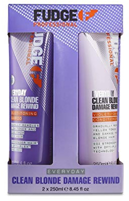 Fudge Professional Purple Shampoo and Conditioner, Everyday Clean Blonde Damage Rewind Gradual Toning Duo for Blonde Hair, 250ml