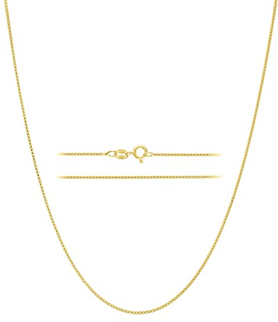 KISPER Italian 18K Gold Plated 925 Sterling Silver Diamond Cut Box Link Chain Necklace – for Women & Men with Spring Ring Clasp – Made in Italy, 18