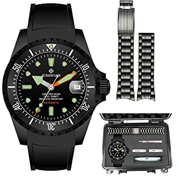 ENRIVA Men's 1000 Meter Ceramic Professional Diving Watch with DIY Change The Band-Black