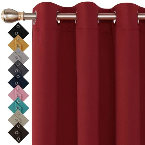 Thermal Insulated Blackout Ring Top Eyelet Curtains for Bedroom Windows 46 x 72 Inches Red 2 Panels (46”(116) wide x 72”(182cm) long, Red)