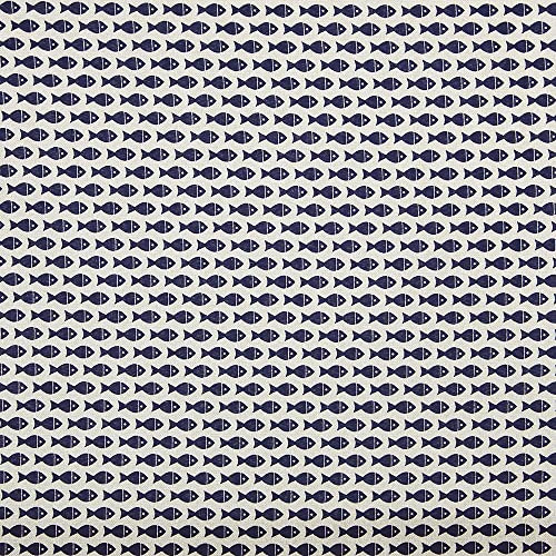 Kt KILOtela - Tela por Metros Loneta Estampada, Decoración, Cojines, Tapizar, Ancho 280 cm, Largo a Elección de 50 en 50 cm | Peces - Azul