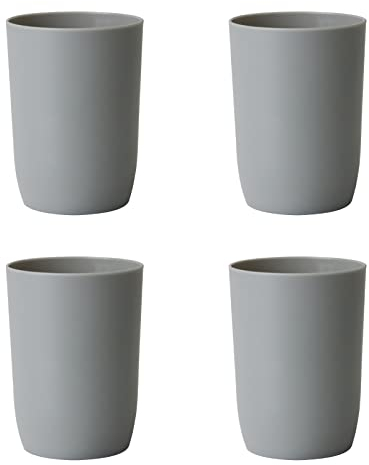 Topsky Set di 4 bicchieri in plastica lavabili in lavastoviglie, Bicchiere plastica largo, porta spazzolino, Riutilizzabili, Bicchieri portatili in plastica (280 ml, grigio)