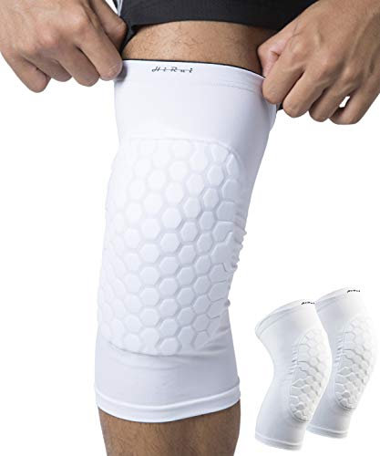 HiRui Knee Pads for Kids Youth Adult, Basketball Baseball Knee Brace Knee Support, Collision Avoidance Kneepad Compression Knee Sleeve for Volleyball Football Cycling Running-1Pair (White, X-Small)