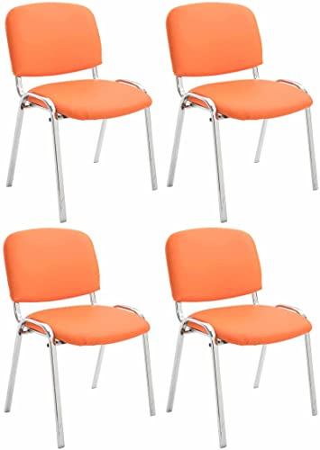 CLP 4er Set Stühle Ken Chrom Kunstleder I Gepolsterte Sitze I Stapelbar | Farbe orange