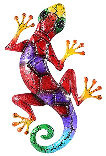 TianWlio Metall-Gecko-Wandkunst für den Außenbereich, handgefertigt, Glas, Gartendekoration für Terrasse oder Wasserspeier Drachen Zink (Red, 43 * 27cm)