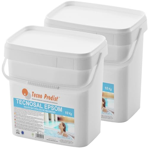 TECNOSAL EPSOM de TECNO PRODIST (10 + 10 kg) Sales de Epsom, sal de baño, tratamiento corporal 100% natural, terapias flotación, baños de inmersión, piscinas