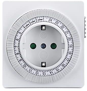 Timer meccanico perfetto per prese domestiche, IP20, IP20, 3500 watt, 96 programmi di accensione/spegnimento ogni 15 minuti, bianco