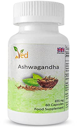 Ved Ashwagandha, Premium, Rohstoff, Original Indische Schlafbeere, 650 mg pro Tagesdosis, 60 Kapseln.