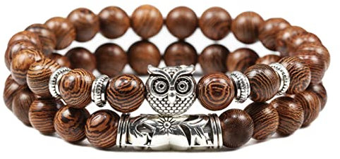 2 Stück/Set Eule Armband Naturstein Perlen Paar Armbänder Armreifen Energie Herren Frauen Charm Schmuck Holz