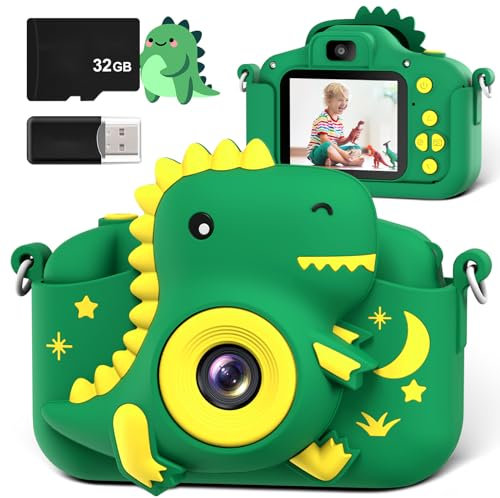 GREENKINDER Kids Camera 2.0” Screen Dual Lens Cameras, 20MP & 1080P Video Camcorder, Kids Digital Camera with 32GB Card, Childrens Camera Boys Gifts for Girls Toys Age 3-12