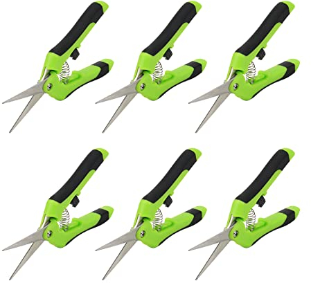ZEONHAK 6 PCS 6.5 Inch Green Bud Trimming Scissors, 16.5cm Micro Tip Hand Pruning Snip, Straight Tip Pruning Shears for Gardening Plant