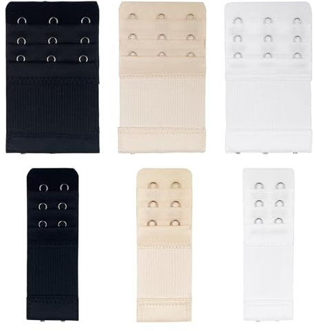 Rseuphiee 6 Pièces Extension de Soutien Gorge, Soutien-Gorge d'extension de Soutien-Gorge, 3 Rangs 2 Crochets 3 Crochets, Doux, confortable et extensible, Convient aux femmes(noir blanc peau claire)