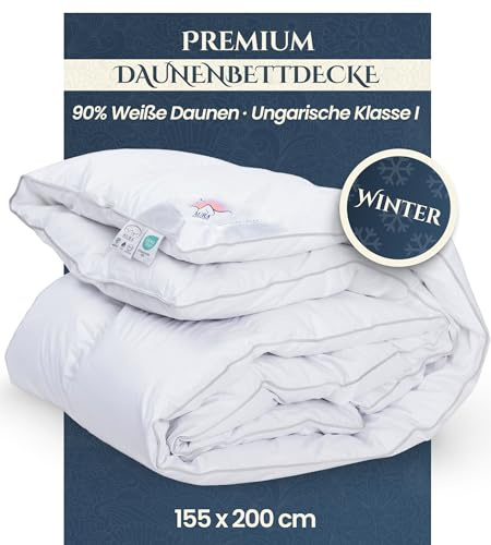 Aura® Luxus Daunendecke 155 x 200 cm extra warm | Premium 90% weißen Daunen, ungarische Klasse I | Oeko-TEX Standard 100 allergikergeeignet Winterdecken Bettdecken