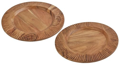 Fitz and Floyd Caleb Lot de 2 assiettes en bois d'acacia Marron