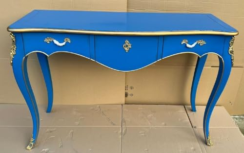 Casa Padrino Barock Sekretär mit 3 Schubladen Blau/Gold - Handgefertigter Massivholz Schreibtisch im Barockstil - Barock Büro Möbel
