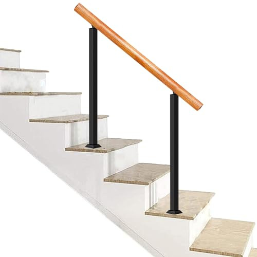 Pasamanos de madera moderno para escaleras Pasamanos para interiores y exteriores Barandilla de escalera de hierro forjado se adapta a 1-4 escalones, barandillas de seguridad para entrada de loft ( Co