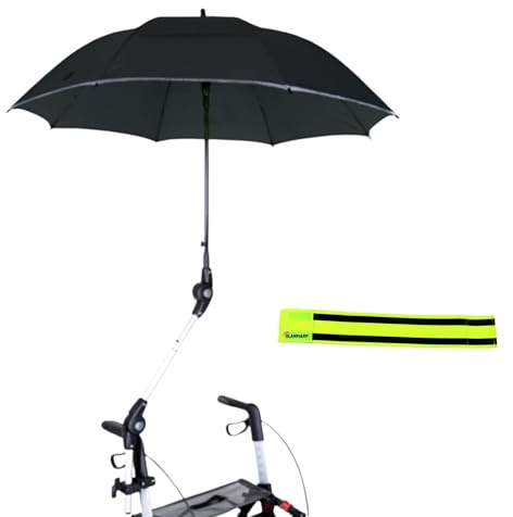Olanmarp MPB Pieper Rollatorschirm 99 mit Halterung + Armband | Universaler Regenschirm für Rollatoren – Made in Germany, UV-Schutz, wind- & regenbeständig Farbe Schwarz + Olanmarp Armband