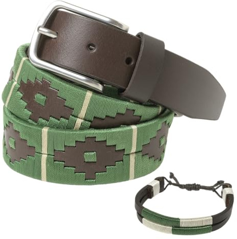 PELPE - Ceinture en cuir argentin, avec cordon et bracelet en cuir assortis. Ceinture brodée sur cuir, pour homme et femme. Ceintures de polo argentin