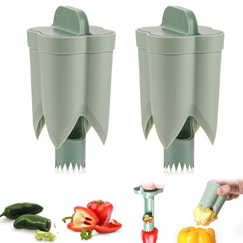 2 Stück 2 in 1 Fruit Pepper Corer, ABS Chili-Kernentferner, Pfefferschneider, Pfeffer Tomaten Entkerner Gemüse-Entkerner, Pfeffersamen Entkerner, Obstentkerner, Küche Entkerner für Paprika, Tomaten