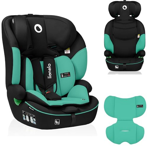 LIONELO Levi i‑Size Bilbarnstol 76‑150 cm (9‑36 kg), Grupp 1/2/3, R129 Godkänd, Framåtvänd med 5‑punktssele & Bilbälte, Memory Foam Huvudstöd, Sidokrockskydd, Justerbart Ryggstöd och Höjd, Grön