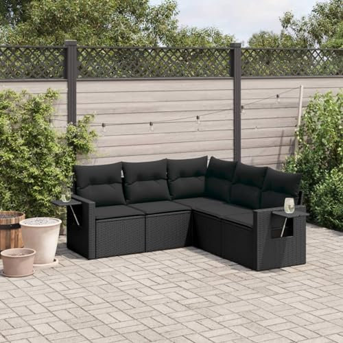 Faroom Balkon Ecklounge mit Stauraum Gartenlounge Klein Balkon Lounge Balkonsofa Kleiner Balkon Sitzecke Balkon Loungemöbel Gartensofa Ecksofa Balkonmöbel Schwarz 5-tlg-Type-A247