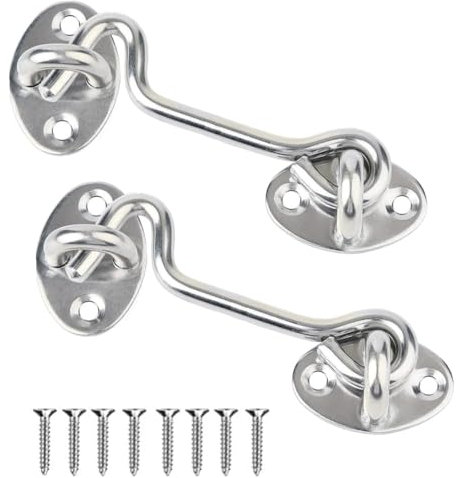 JJiaoLinin Gancio porta, 2 Pezzi Gancio Finestra,Serratura a Gancio per Cancello,Gancio per Cabina in Acciaio Inossidabile Argento con 8 Viti di Montaggio per Porta Fienile,Armadio,Finestra (10cm)