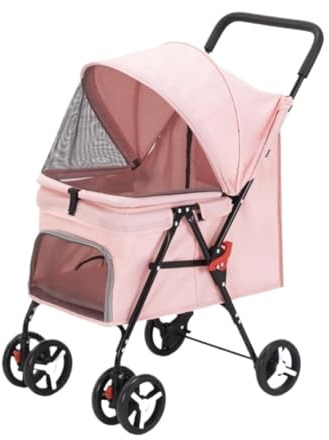 Hundvagn Kattvagn Hopfällbar Husdjursvagn Med 4-hjulig Kattvagn För Resevandring Hundvagn För Små Medelstora Hundar Och Katter Husdjursvagn(Pink)