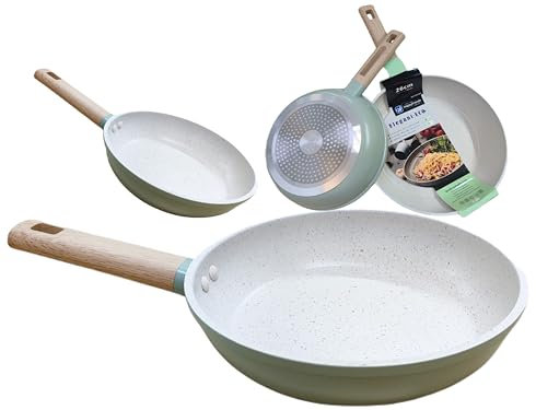 Sult&co - Lot de 3 poêles antiadhésives sans Pfoa sans toxines, à induction vitrocéramique et gaz (20 + 24 + 28 cm), aluminium fondu sans téflon (20 + 24 + 28)