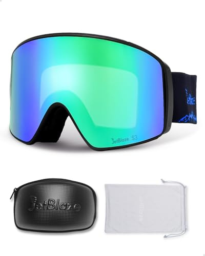 JetBlaze Occhiali Sci Uomo Donna Occhiali da Sci per Portatori Occhiali Snowboard Adulti Ski Goggles con OTG UV Protezione Compatibile con Casco, Lente Cilindrica Sferica Intercambiabile Specchiata