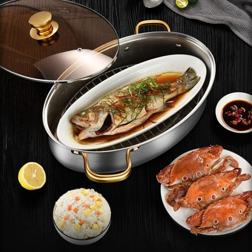 Olla De Vapor De Pescado De Acero Inoxidable, Olla De Acero Inoxidable Multiusos 304, Olla De Vapor De Pescado Para Mariscos Con Tapa Para Olla De