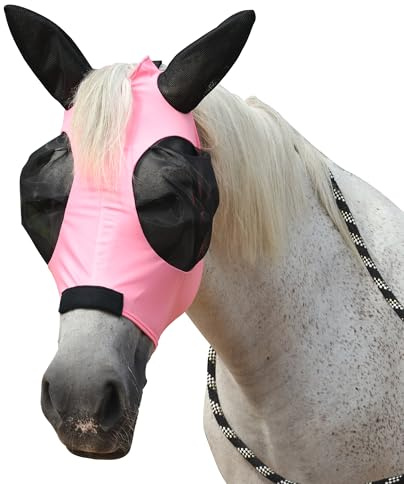 Gallopoff Stretchy Horse Fly Mask with Ears, Large Eye Space Pink Full