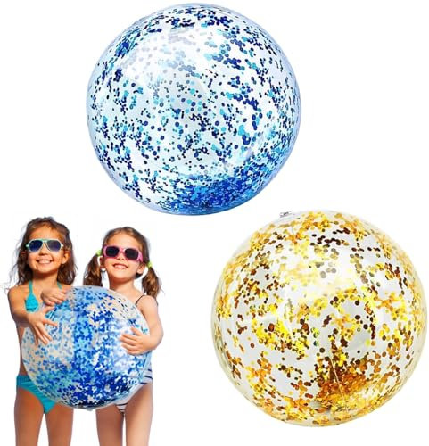 Norhogo Pack of 2 Glitter Beach Balls, Inflatable Glitter Water Balls, Water Ball, Inflatable Swimming Pool Party Ball for Summer Outdoor Activities, Water Games, Swimming Pool Beach Party, 40 cm