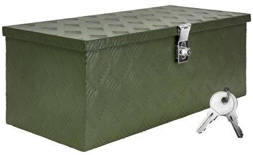 Trucky Boîte à Timon Vert Boîte à outils Caisse de camion Boîte en Aluminium Box de remorque avec couvercle Verrouillable Boîte de Transport Rangement D050