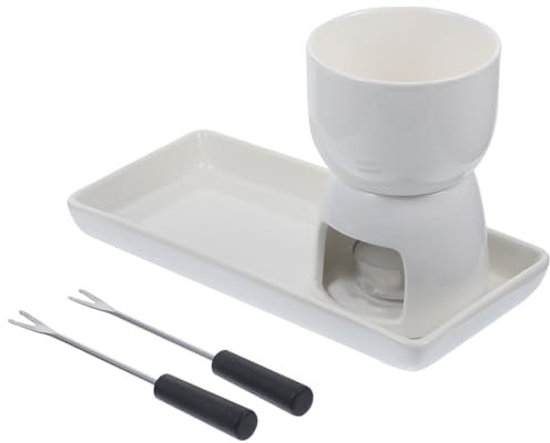 IMIKEYA Caquelon à Fondue Céramique Service à Fondue Poêle à Chocolat avec Chauffe-Beurre Intégré