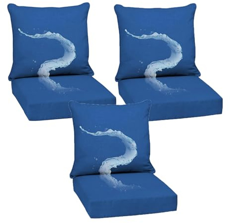 Generisch 15cm Dicke Sitzkissen Stuhl Outdoor Sätz, 60x60cm Wasserfest Stuhlkissen Rückenpolster with Removable Cover, Sitzauflagen Polster Für Gartenmöbel, Terrassenmöbel,Blau,3 Set