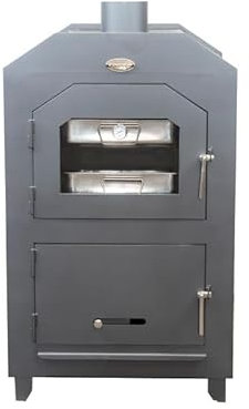 MF - Horno de Leña para Interior Cuadrado de Acero con Pintura Anticalórica Negra de 65 x 70 x 102 cm con Bandeja y Parrilla