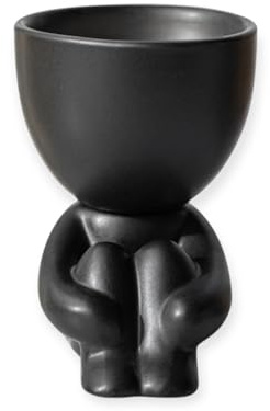 Blumentopf Figur Mensch – Lustiger Übertopf mit Gesicht & Armen – Sukkulenten Pflanzgefäß – Deko für Wohnzimmer, Büro, Badezimmer, Garten und Balkon – Geschenkidee für Pflanzenfreunde (Schwarz-C)