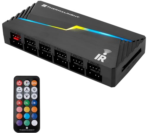 Thermalright ARGB and Fan HUB X12 IR Black,12-Port 4Pin PWM Controller,5V-3pin ARGB,Supports 12 Fan Interface Connections and Comes with A Remote Control for Lighting, Without Sata Cable Included