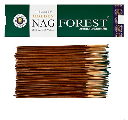 Varillas de Incienso Vijayshree Golden Nag Forest de 100 g - 5 Paquetes de 20 g (70-90 Varillas) - Aromaterapia - Meditación - Yoga - Packaging EcoFriendly