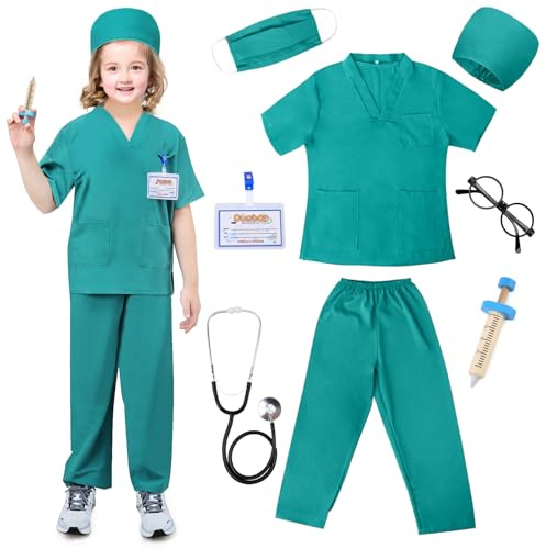 TonStyle Costume Dottore Bambino, Donna e Uomo Chirurgien Costume, 8 Pezzi Kit Dottoressa per Bambino, Kit Dottore Bambino per Bambini Gioco di Ruolo per Ragazzi e Ragazze di 3-8 Anni (green, L)