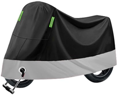 AALXF Housse Moto Exterieur pour Piaggio MP3 300 2010-2024,Oxford avec Trou de Serrure, Protection Contre la Poussière Neige Pluie Vent UV Bâche pour Scooter Vélo, E-Black + Silver