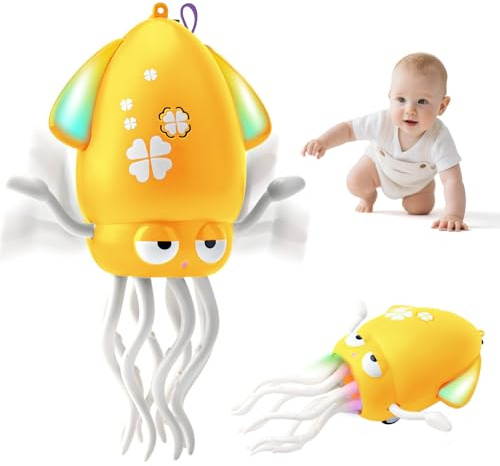 Dancing Octopus Toy,Dancing Squid Toy,Electric Crawling Octopus Toys with LED Light & Music,Automatic Obstacle Avoidance Crawling Toys for 3 4 5 6 Year Old Kids Boys Girls Birthday Gifts (Yellow)