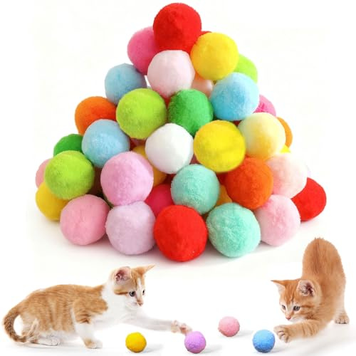 Vlecexs 100 Stück Katzenfilzbälle 3cm Filzbälle für Katzen, Weiche Katzenbälle aus Filz, Pompon zum Basteln, Interaktives Plüschball Katzenspielzeug für Katzen im Innenbereich zum Fangen und Jagen