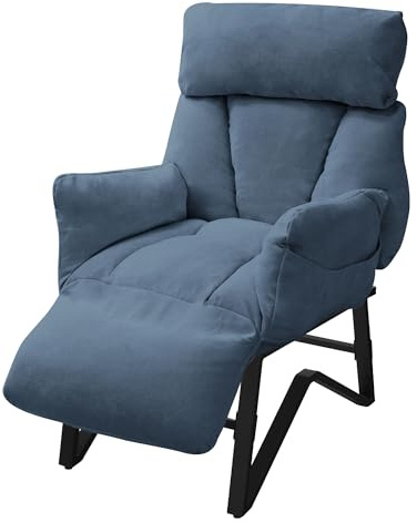 ML-Design Poltrona Reclinabile Blu Rivestimento in Lino, con Schienale Regolabile, Braccioli, Poggiapiedi e Tasche Laterali, Poltroncina Relax da Lettura, Sedia Lounge Imbottita per Soggiorno