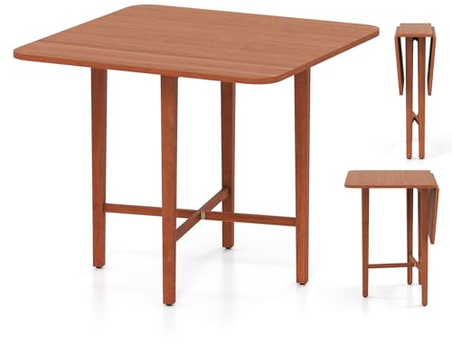 RELAX4LIFE Table à Manger Pliante pour 2-4 Personnes | Table Cuisine Pliante pour Petit Espace, 2 Abattants, Pieds en Bois de Caoutchouc, Ép. Pliée 25 CM, pour Bureau, Salon, Noyer