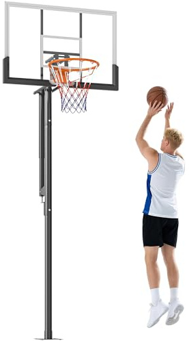 SPORTNOW Canasta de Baloncesto para Exterior en el Suelo, Altura Ajustable 230-305 cm, Canasta de Baloncesto con Soporte, Manivela, Tablero Irrompible 120 cm, Aro Ø48 cm, para Adolescentes y Adultos