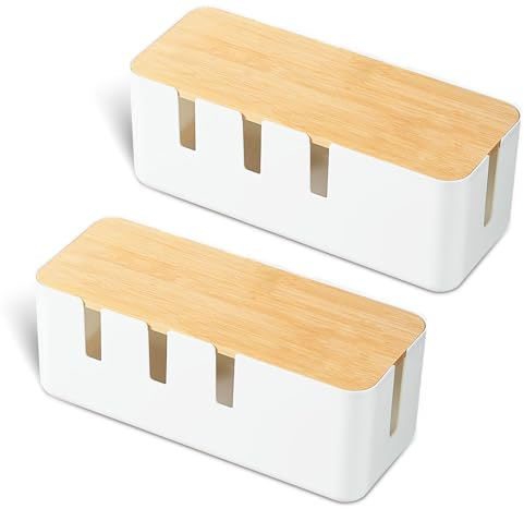 2pcs Cable Tidy Box, Cable Management Box with Bamboo Lid 30x12x11cm Cables Organised Boxes for Hiding Messy Wire Management