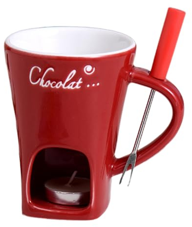 Juego de taza de fondue de chocolate con tenedores de cerámica, calentador de mantequilla, kit portátil de taza caliente para derretir queso para dulces y fiestas de caramelo